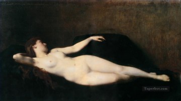 Classic Nude Painting - donna sul divano nero nude Jean Jacques Henner